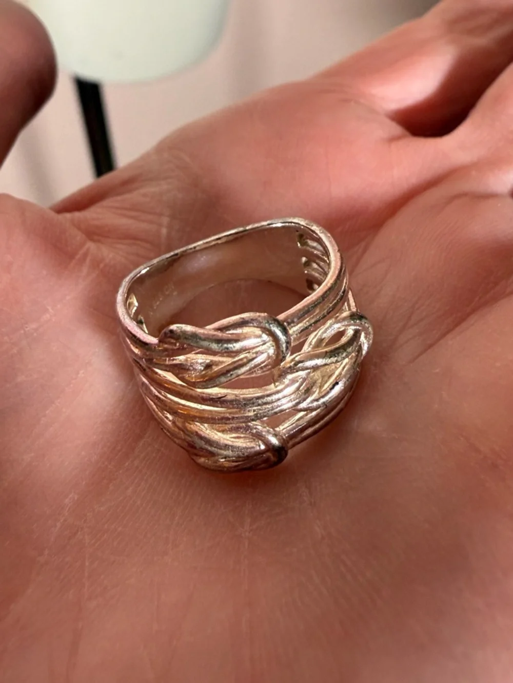 Vintage Sterling Silver Oversized Triple Love Knot Modernist Wide Band Ring Sz7